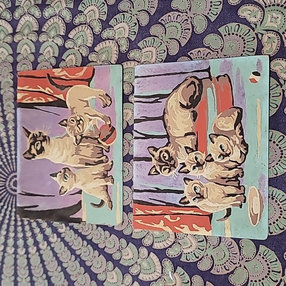 Pair of Adorable Vintage Paint by Number Siamese Kirty Cat Paintings - Picture 1 of 9